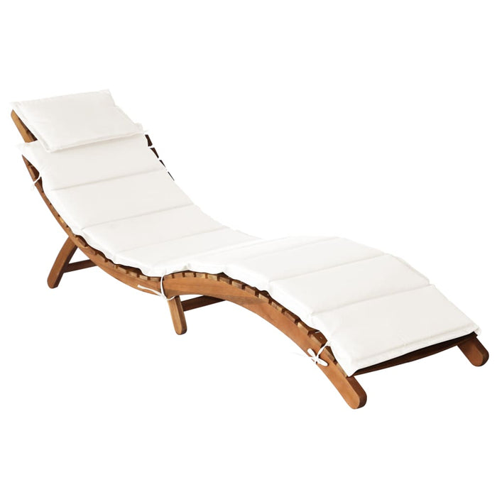 Sun lounger with cushion in solid acacia cream wood