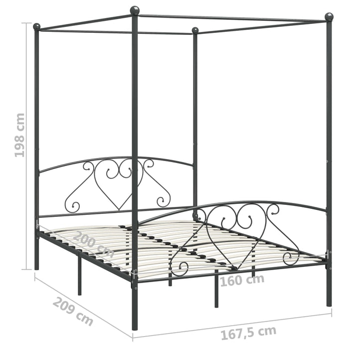 Himmelbett-Gestell Grau Metall 160 x 200 cm