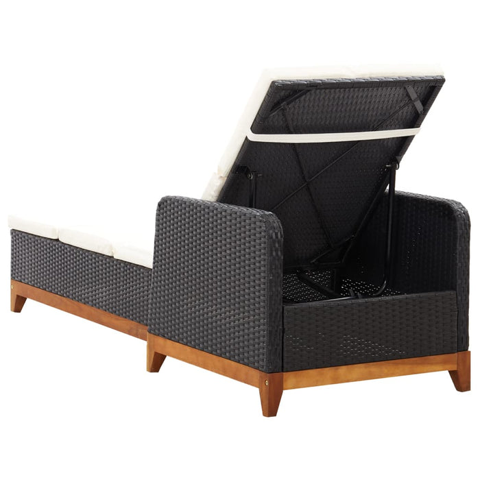 Sun lounger poly rattan and solid black acacia wood