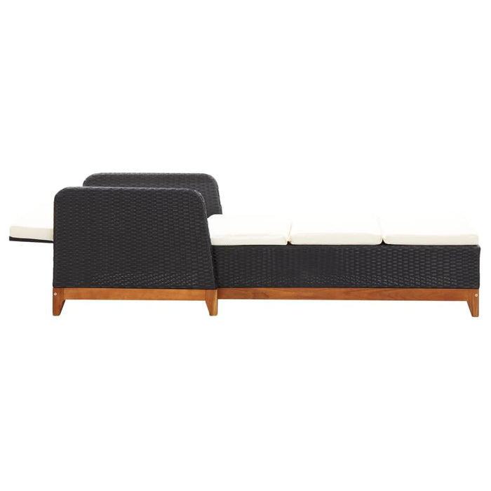 Sun lounger poly rattan and solid black acacia wood