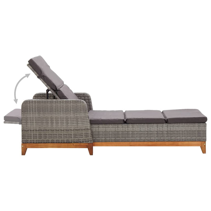 Sun lounger poly rattan and solid acacia gray wood