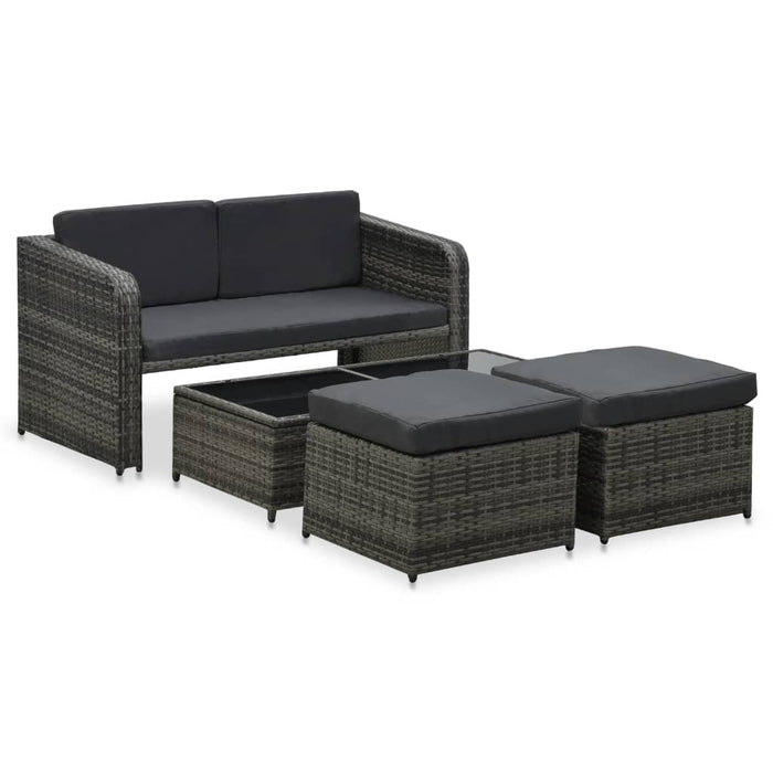 4-tlg. Garten-Lounge-Set mit Auflagen Poly Rattan Anthrazit