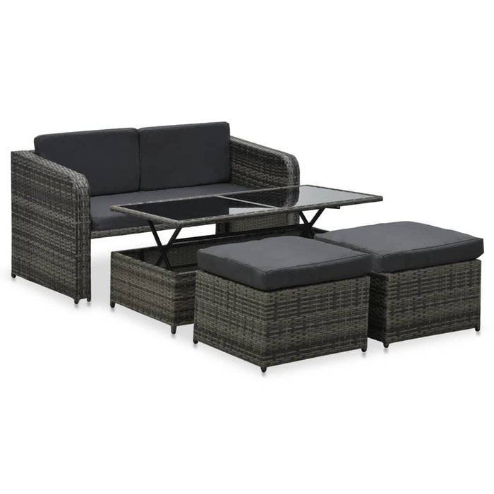 4-tlg. Garten-Lounge-Set mit Auflagen Poly Rattan Anthrazit