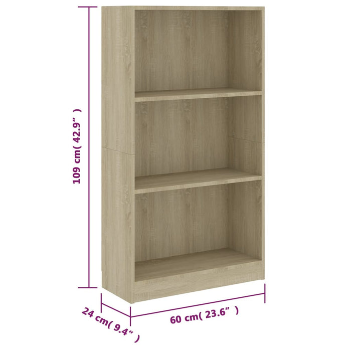 Bücherregal 3 Fächer Sonoma-Eiche 60x24x109 cm Holzwerkstoff
