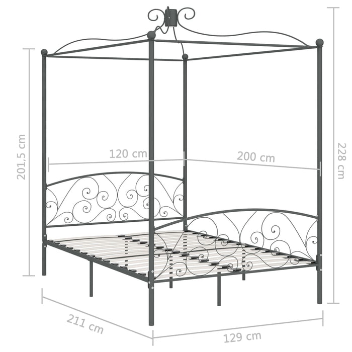 Himmelbett-Gestell Grau Metall 120 x 200 cm
