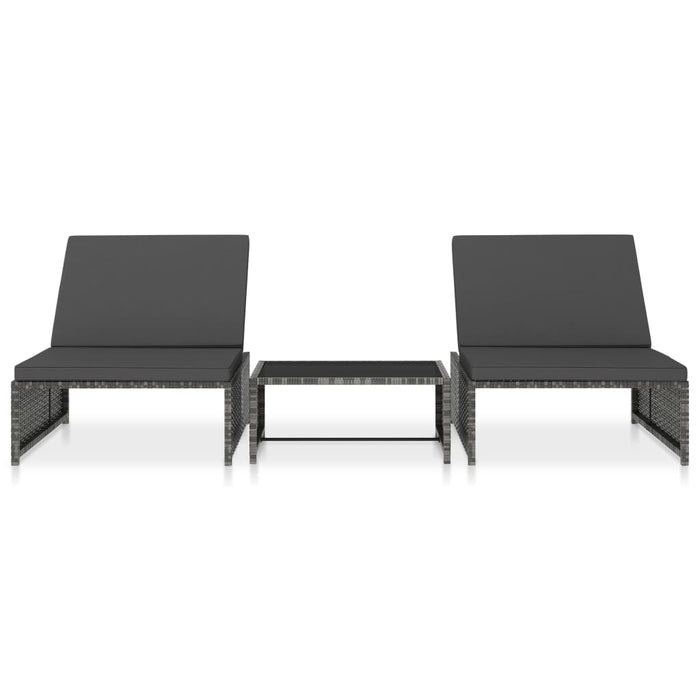 Sonnenliegen 2 Stk. mit Tisch Poly Rattan Grau