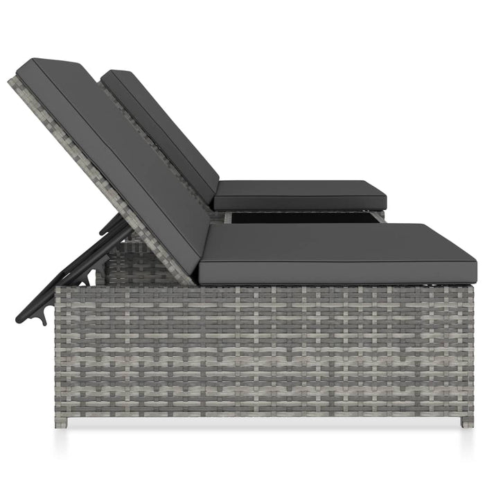 Sonnenliegen 2 Stk. mit Tisch Poly Rattan Grau