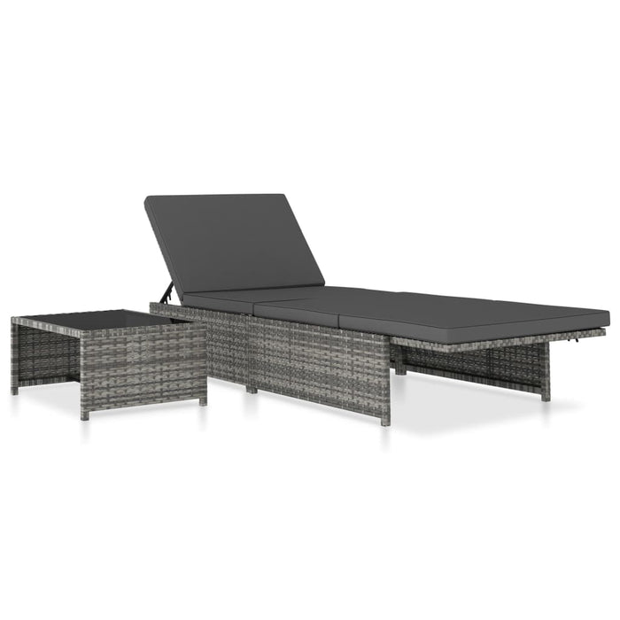 Sonnenliegen 2 Stk. mit Tisch Poly Rattan Grau