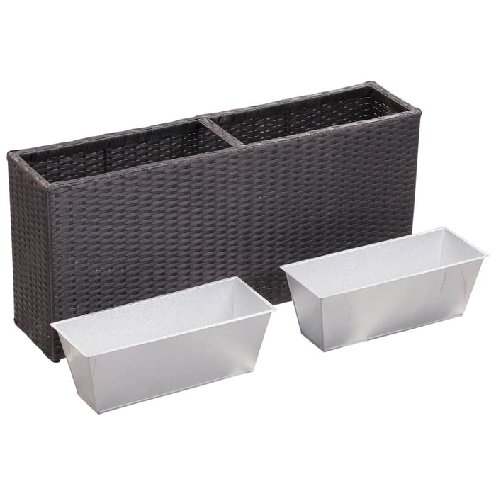 Garten-Hochbeet mit 2 Töpfen 90x20x40cm Poly Rattan Schwarz