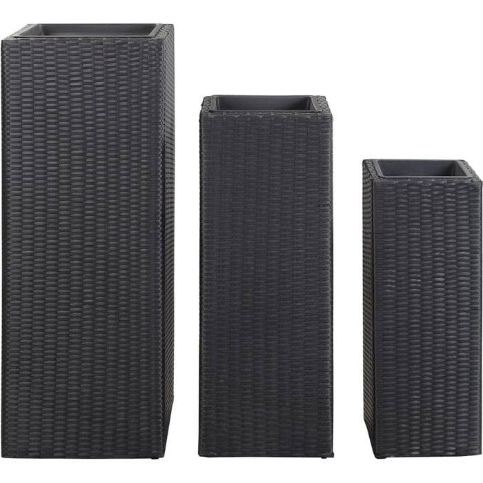 Garten-Hochbeete 3-tlg. Poly Rattan Schwarz