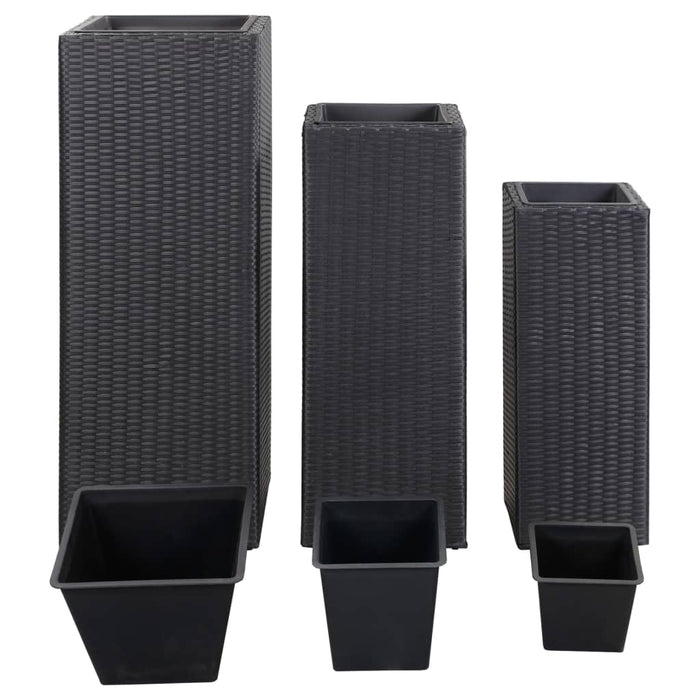 Garten-Hochbeete 3-tlg. Poly Rattan Schwarz