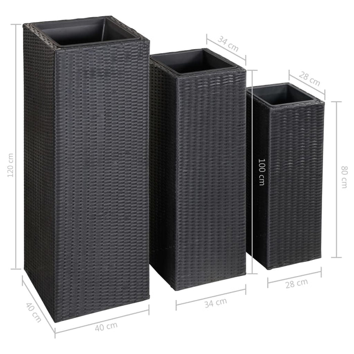 Garten-Hochbeete 3-tlg. Poly Rattan Schwarz