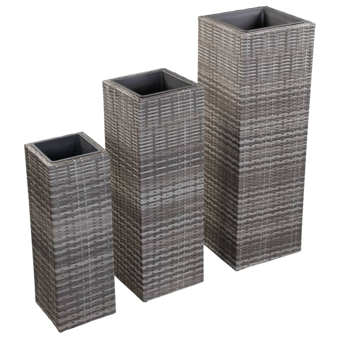 Garten-Hochbeete 3-tlg. Poly Rattan Grau