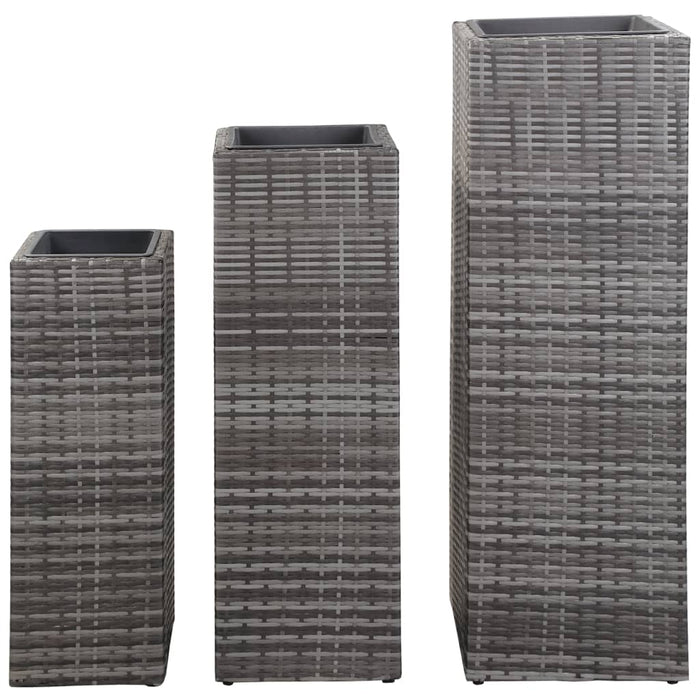 Garten-Hochbeete 3-tlg. Poly Rattan Grau