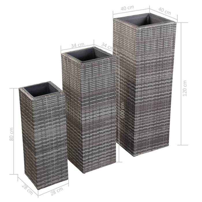 Garten-Hochbeete 3-tlg. Poly Rattan Grau