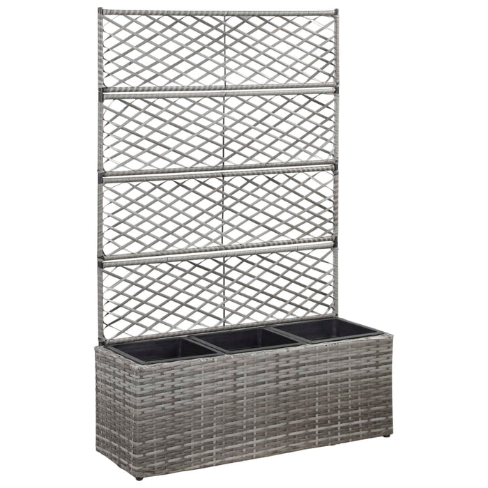 Raised bed with trellis 3 pots 83×30×130cm poly rattan gray