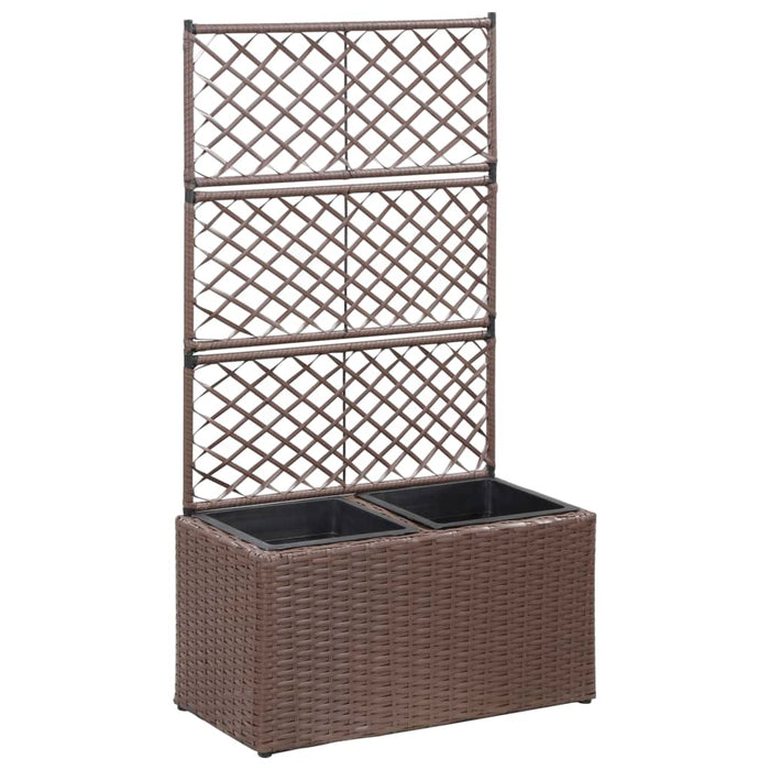 Raised bed with trellis 2 pots 58×30×107cm poly rattan brown