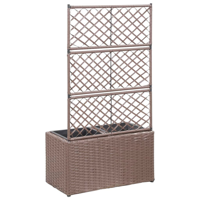 Raised bed with trellis 2 pots 58×30×107cm poly rattan brown