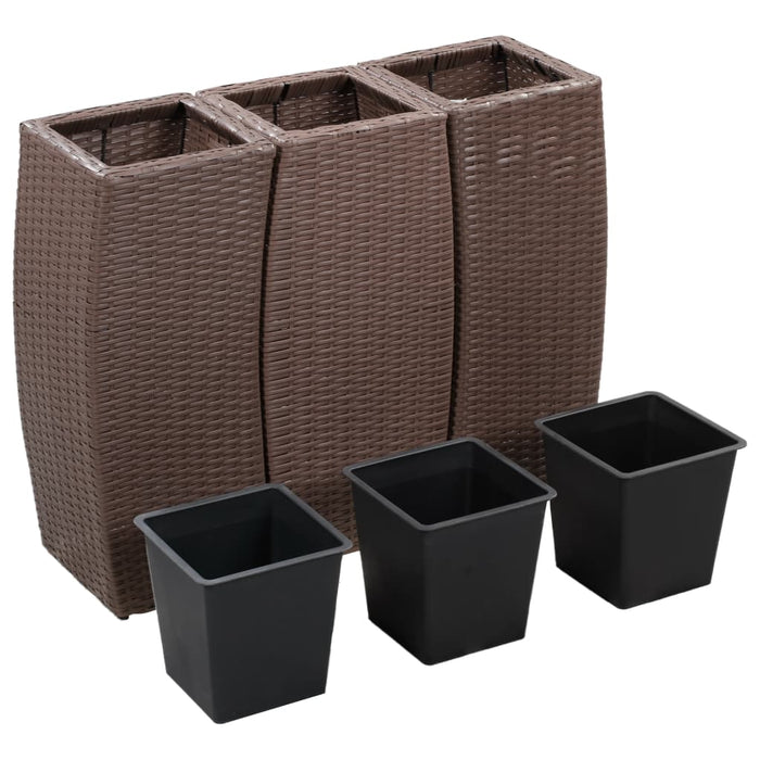 Garden raised beds 3 pieces. Poly rattan brown