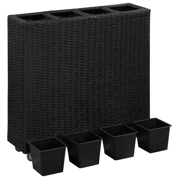 Garten-Hochbeet mit 4 Töpfen 80x22x79 cm Poly Rattan Schwarz