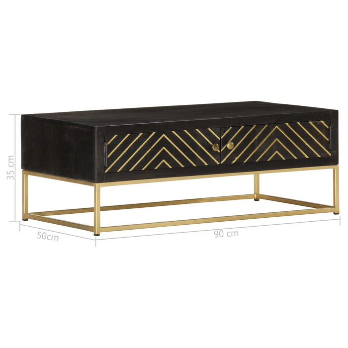 Coffee table black and golden 90 x 50 x 35 cm solid mango wood