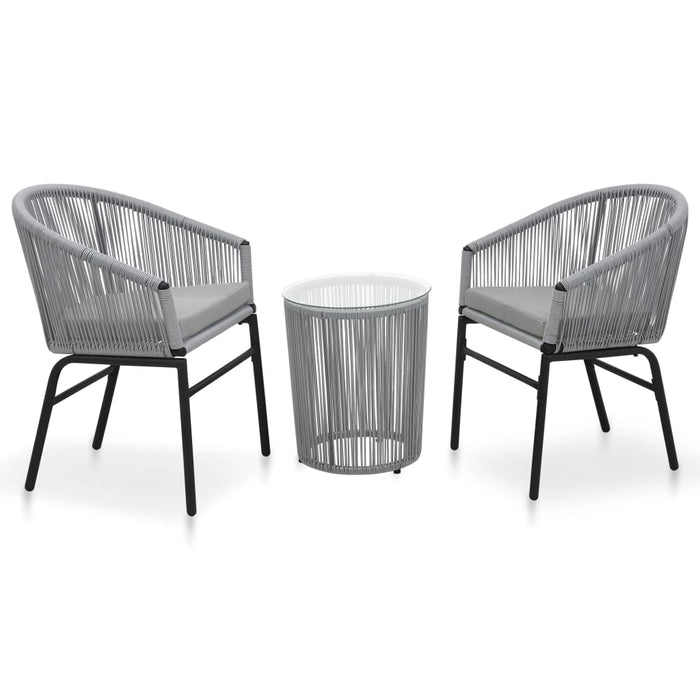 3-tlg. Bistro-Set mit Kissen PE-Rattan Grau