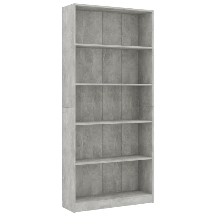 Bücherregal 5 Fächer Betongrau 80x24x175 cm Holzwerkstoff