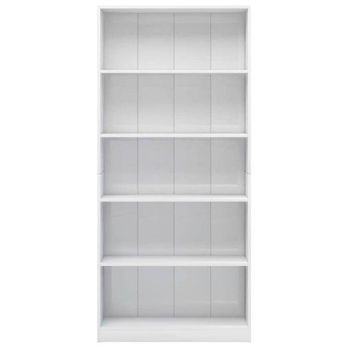 Bücherregal 5 Fächer Hochglanz-Weiß 80x24x175 cm Holzwerkstoff