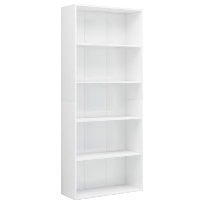 Bücherregal 5 Fächer Hochglanz-Weiß 80x30x189 cm Holzwerkstoff