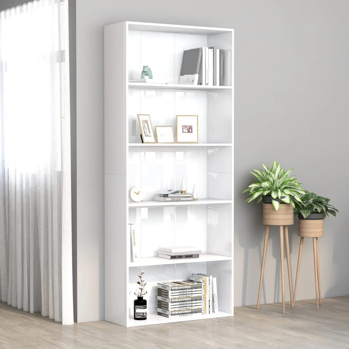 Bücherregal 5 Fächer Hochglanz-Weiß 80x30x189 cm Holzwerkstoff