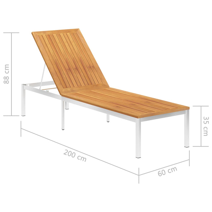 Sun lounger made of solid acacia wood and stainless steel