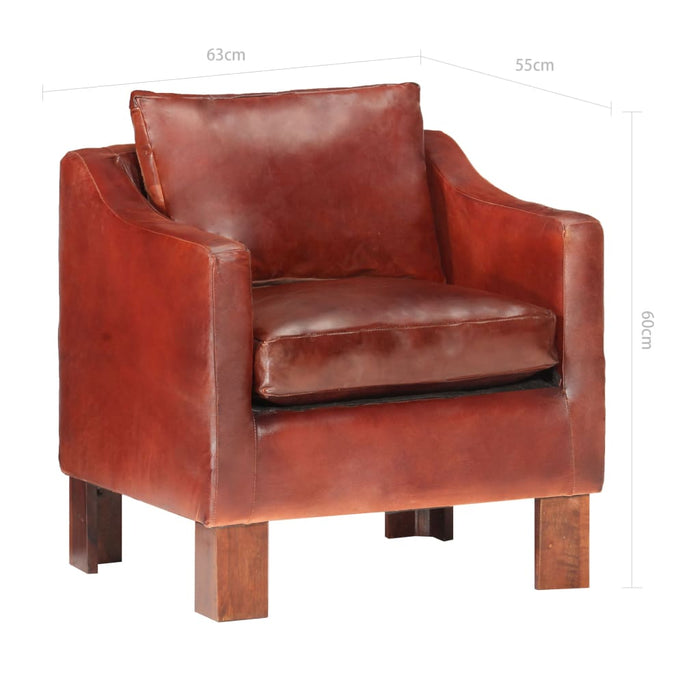 Armchair dark brown genuine leather