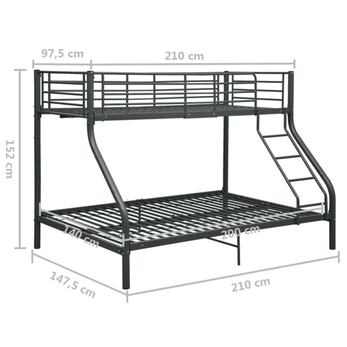 Etagenbettgestell Schwarz Metall 140x200 cm/90x200 cm