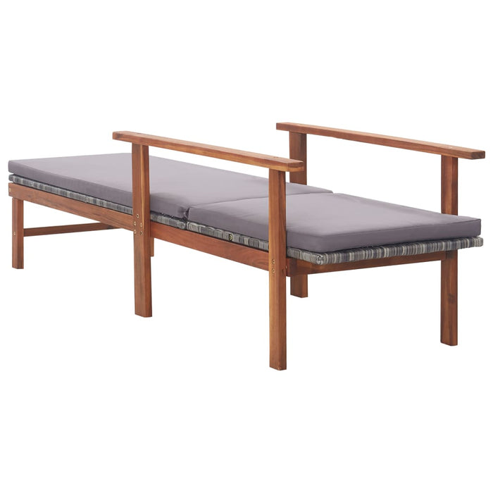 Sun lounger with cushion poly rattan acacia solid wood grey