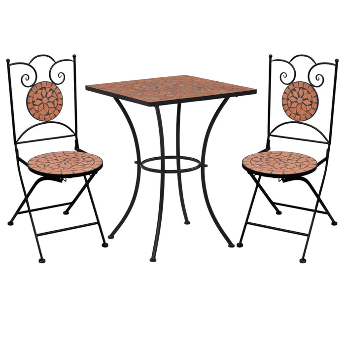 3-tlg. Bistro-Set Mosaik Keramik Terrakotta