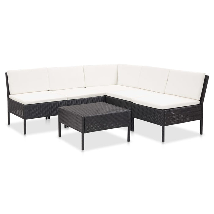 6-tlg. Garten-Lounge-Set mit Auflagen Poly Rattan Schwarz
