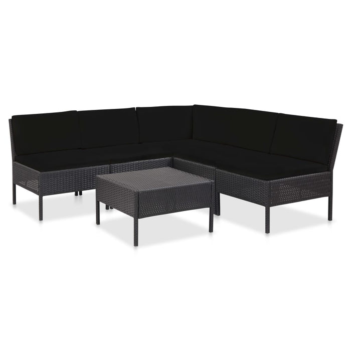 6-tlg. Garten-Lounge-Set mit Auflagen Poly Rattan Schwarz