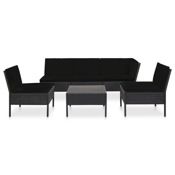 6-tlg. Garten-Lounge-Set mit Auflagen Poly Rattan Schwarz