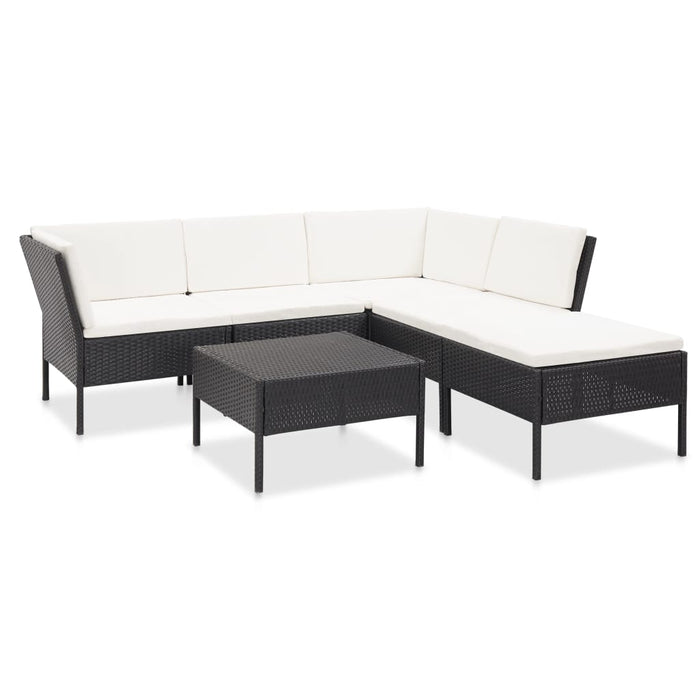 6-tlg. Garten-Lounge-Set mit Auflagen Poly Rattan Schwarz