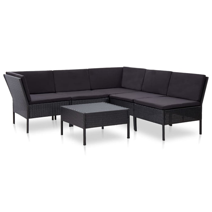 6-tlg. Garten-Lounge-Set mit Auflagen Poly Rattan Schwarz