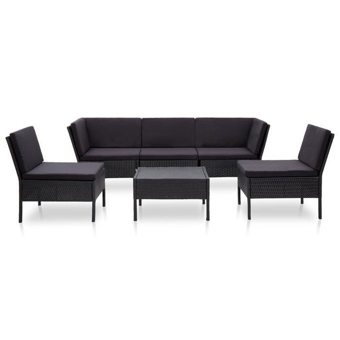 6-tlg. Garten-Lounge-Set mit Auflagen Poly Rattan Schwarz