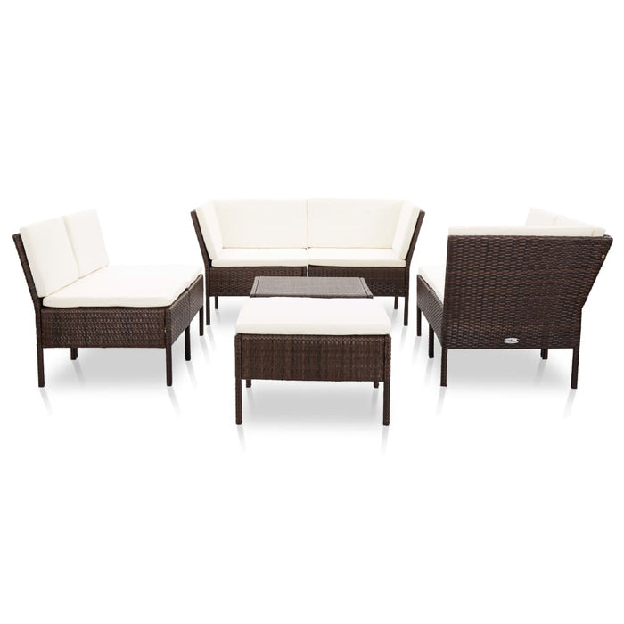 8 pcs. Garden lounge set with cushions poly rattan brown