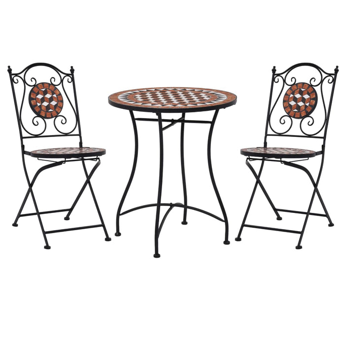 3-tlg. Bistro-Set Mosaik Keramik Terrakotta