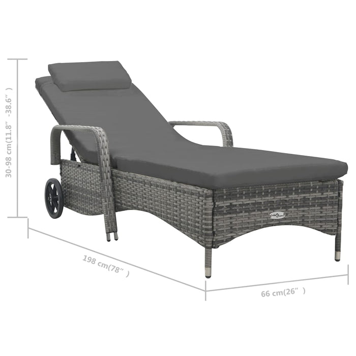 Sun lounger with wheels poly rattan anthracite
