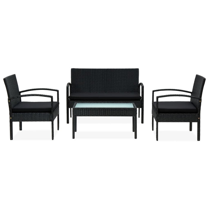 4-tlg. Garten-Lounge-Set mit Auflagen Poly Rattan Schwarz