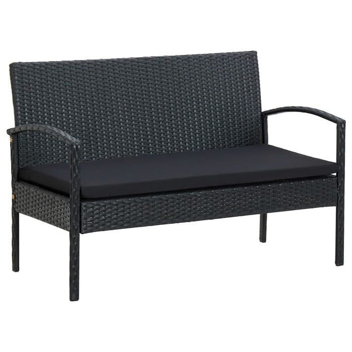 4-tlg. Garten-Lounge-Set mit Auflagen Poly Rattan Schwarz