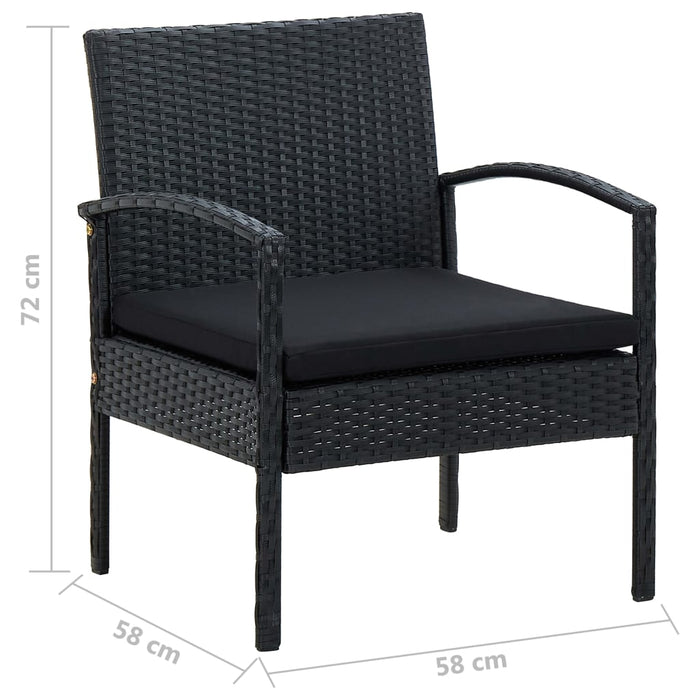 4-tlg. Garten-Lounge-Set mit Auflagen Poly Rattan Schwarz