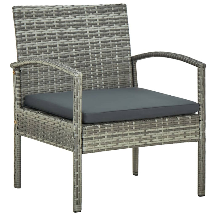 3-tlg. Bistro-Set mit Sitzkissen Poly Rattan Grau