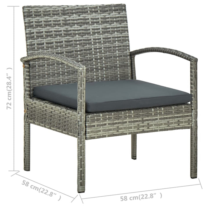 3-tlg. Bistro-Set mit Sitzkissen Poly Rattan Grau