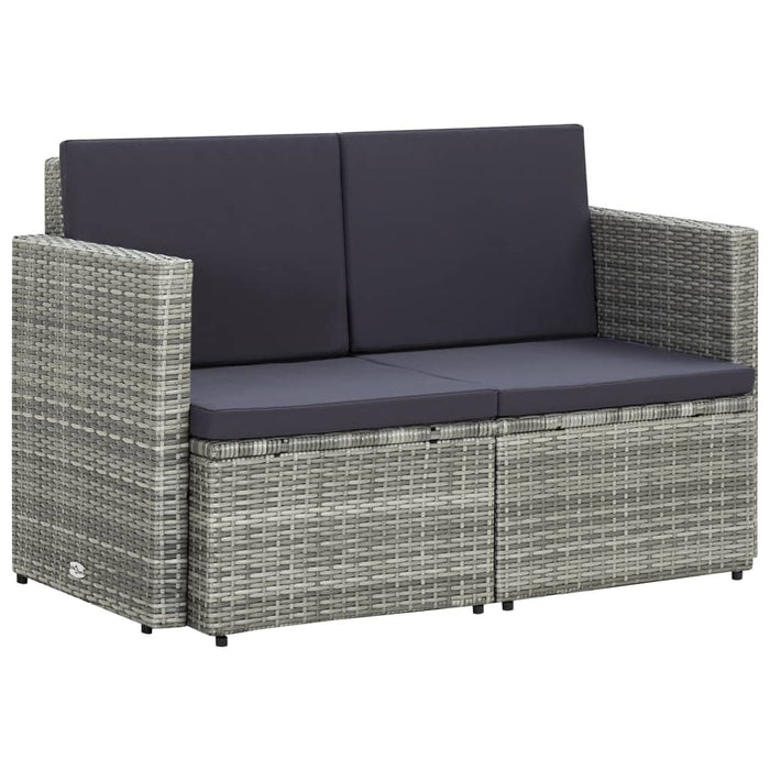 2-seater garden sofa with gray poly rattan cushions